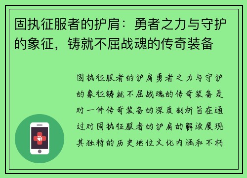 固执征服者的护肩：勇者之力与守护的象征，铸就不屈战魂的传奇装备